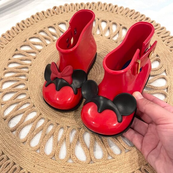Mini Melissa Mini Sugar Rain Disney PVC Minnie Mickey Rain Boot Red Size 7 - Picture 2 of 10
